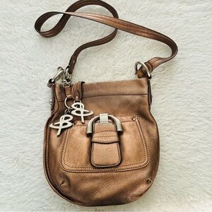B. Makowsky Metallic Brown Genuine Leather Small Shoulder/Crossbody Bag 10”x9”